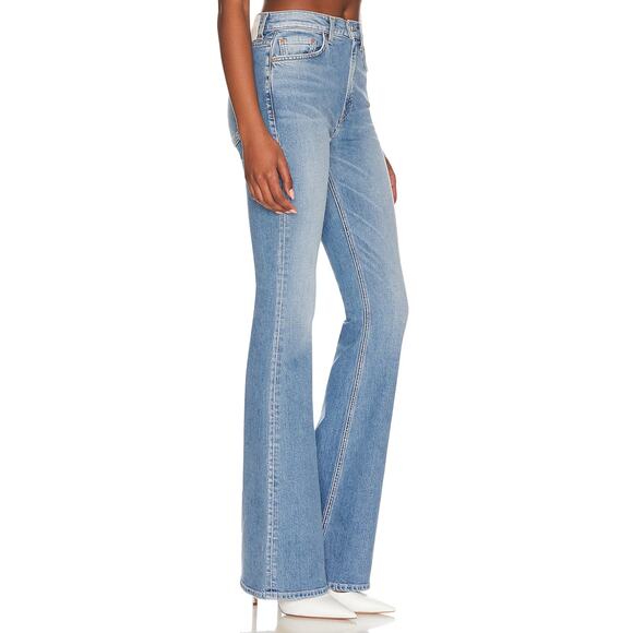 GRLFRND High Stretch Flare Jeans SIZE 24 Long Faded Light Button Fly $225 NEW - Picture 2 of 10